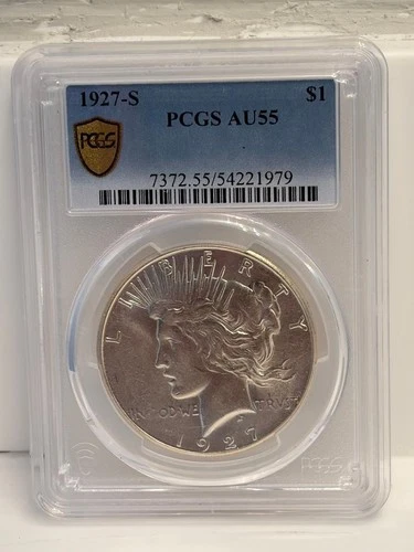 1927 S Peace Dollar PGCS Gold Shield AU 55, the nicest AU I have seen