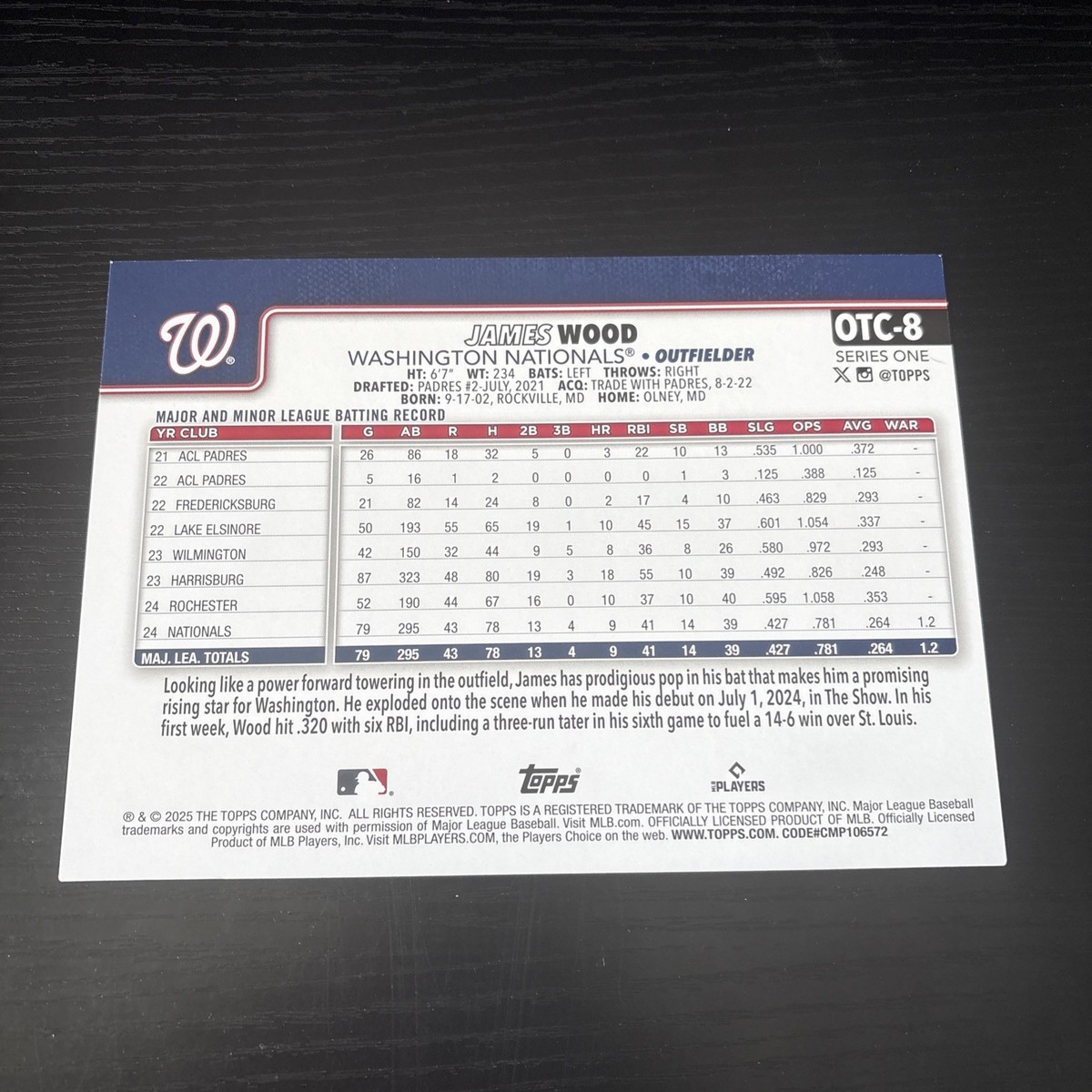 2025 Topps Flagship Collection Oversized #OTC-8 James Wood RC | eBay