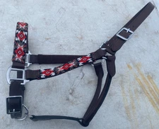 Red, black, white beaded leather horse size halter
