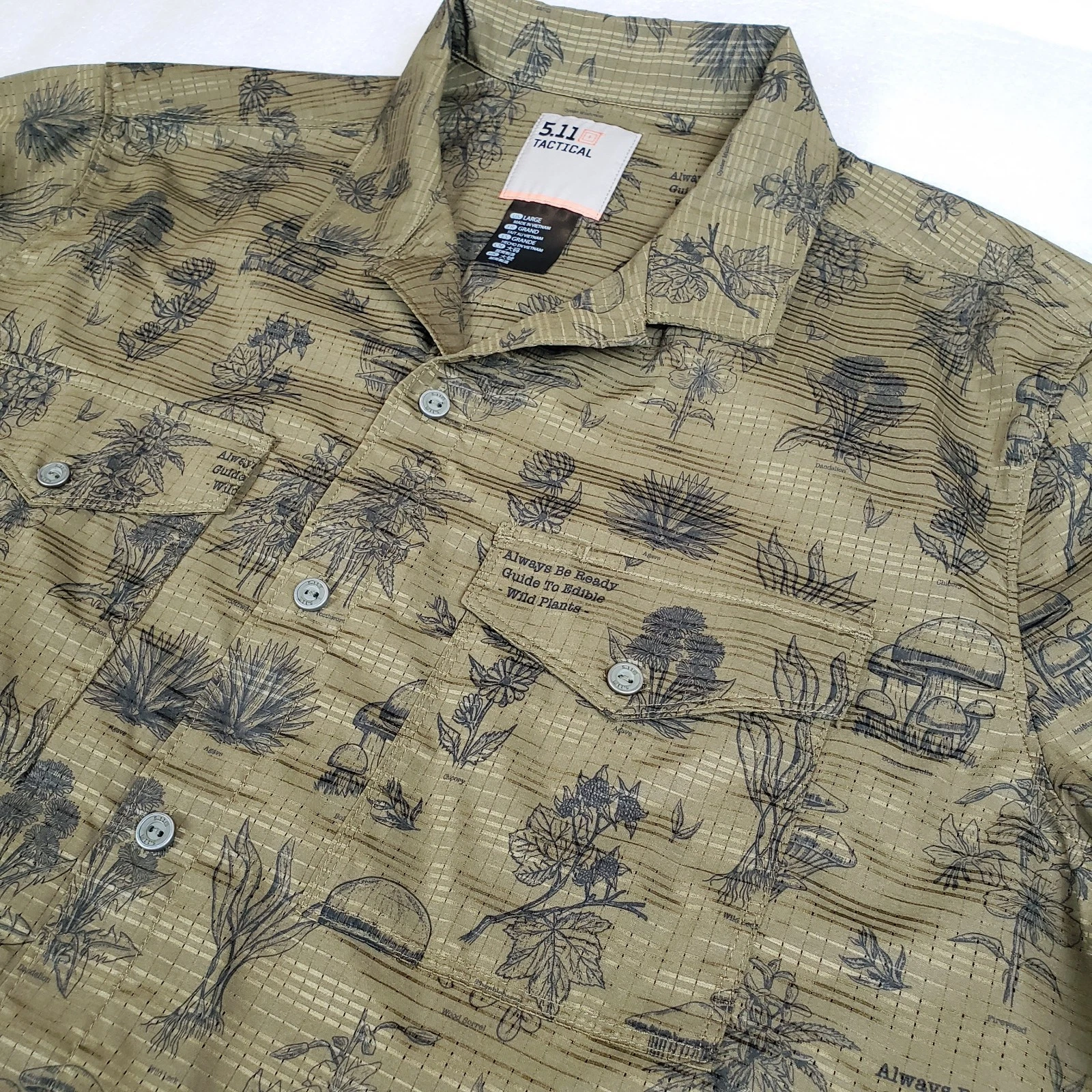 5.11 Tactical Men's Large Vented Shirt Botanical Wild Edible Print AOP Camping O