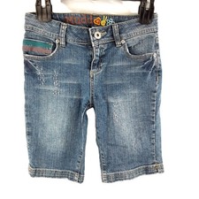 MUDD Girl's Jean Shorts Size 12 Pockets Zip/Button Embroidery Hippie Peace