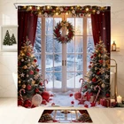 Winte Window Scenery Red Christmas Shower Curtain Bathroom Accessories Set