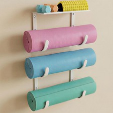 Yoga Mat Holder Wall Mount, Pilates Mat Storage Rack with Top Floating Shelf,...