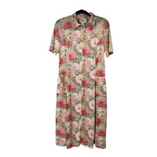 Vintage 60 s Pink Peonies Floral Zip Up Dress Womens M House Coat