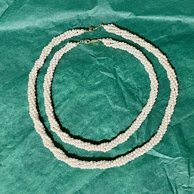Two strands of White Round Pearl Beaded Necklaces Ball/Bead Chain Lobster Clasp