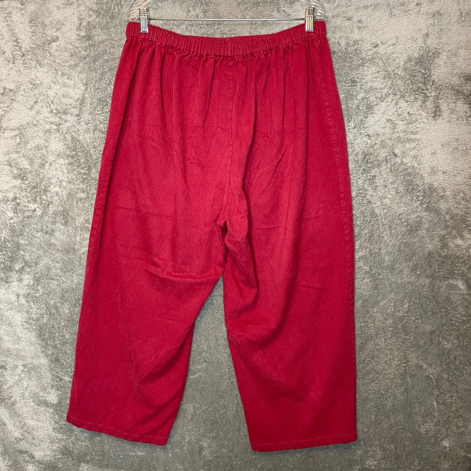 FLAX Women Classic Comfy Pull On Elastic Waist Corduroy Wide Leg Crop Pants 18 - Image 2 of 4