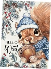 Hello Decorative Garden Flag, Christmas Animal Acorn 12" x 18" Winter Squirrel