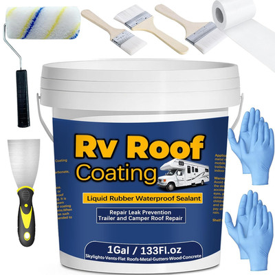 1Gal/133Fl.Oz Liquid Rubber Rv Roof Coating White Waterproof Sealant Camper Roof