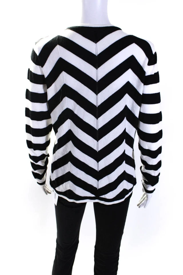 Cárdigan Suéter Foxcroft Mujer Botón Frontal Chevron Blanco Negro Talla Pequeña Foto 3 de 4