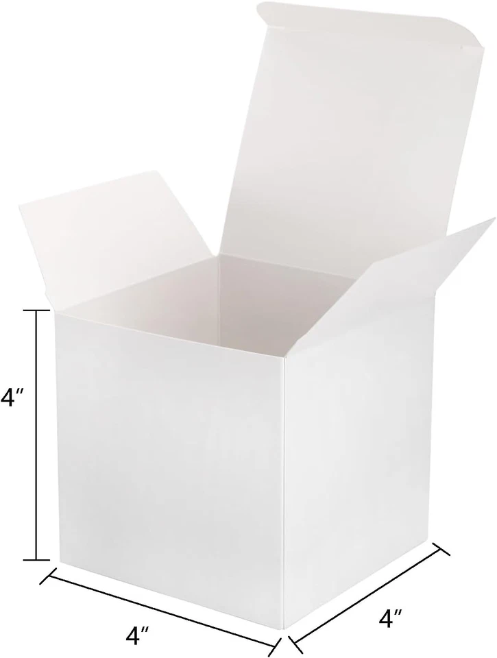 Paquete de 100 cajas de regalo de papel blanco con tapas, 4 x 4 x 4 pulgadas, cajas de regalos de fiesta Foto 2 de 4