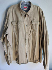 Wrangler Button Up Work Shirt Khaki Long Sleeve 2 Pocket Cotton Men s 2XL