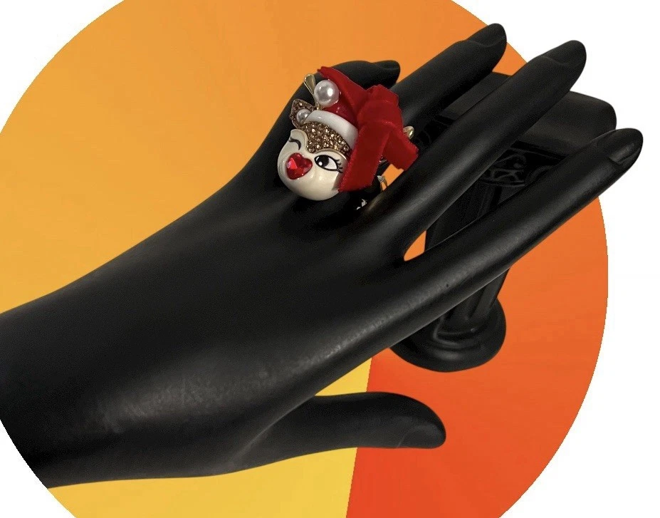 Anillo Betsey Johnson Ajustable Guiño Reno Elástico Cristal de Navidad Foto 2 de 4