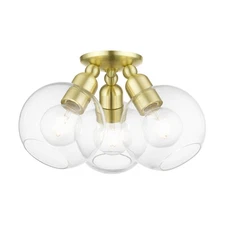 Livex Lighting 48978 Downtown 3 Light 16"W Flush Mount Globe - Brass