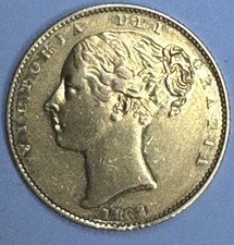 1862   Full Sovereign 22ct Gold Coin shield back