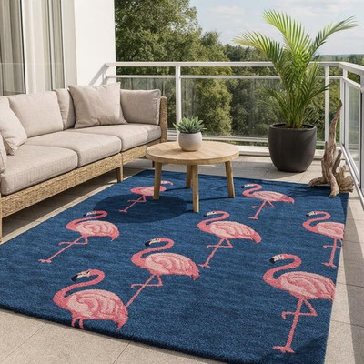 Handgetufteter Flamingo Teppich: Tropical Blue & Pink Carpet