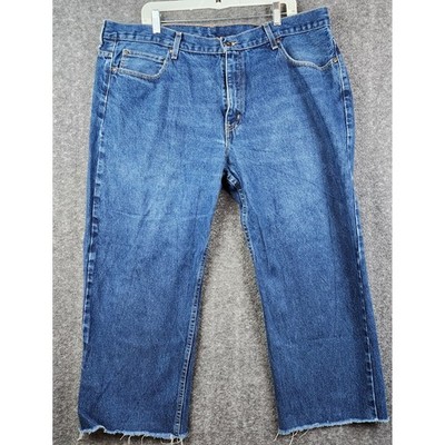 Faded Glory Denim Jeans Men 42x25 Blue Good Raw Hem Cropped Straight FM39805D