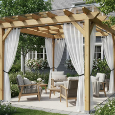 White Outdoor Sheer Curtains for Patio Waterproof 4 Panels-Linen Semi Voile Indo