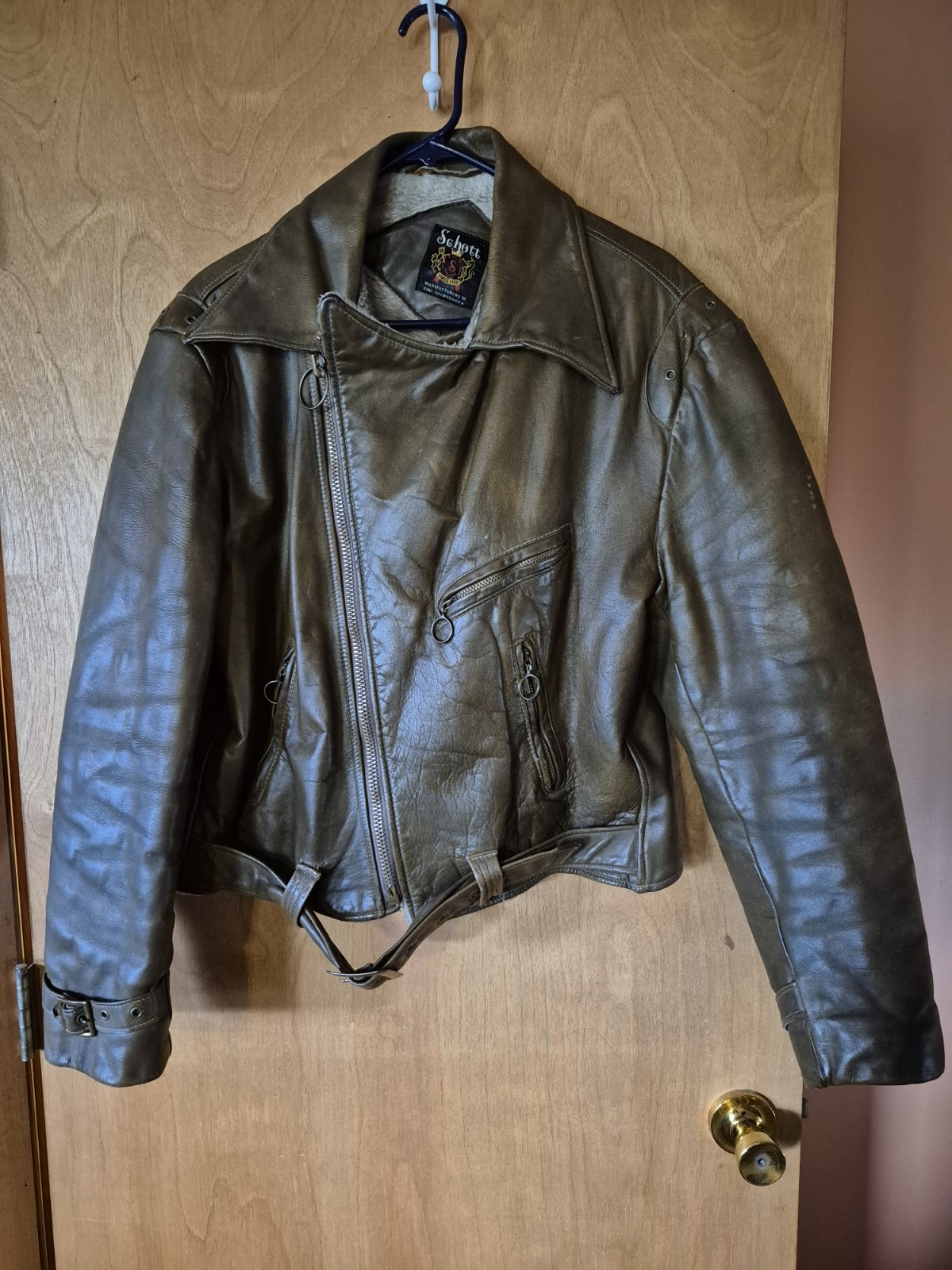 Schott Leather Fur Lined Jacket Vintage 60s/70s Mens