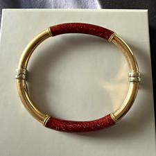 9ct Yellow Gold Bangle Bracelet, Hallmarked, Red Glitter Sections, Round