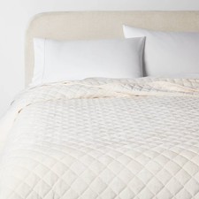 Full/Queen Luxe Diamond Stitch Velvet Quilt Ivory - Threshold: OEKO-TEX