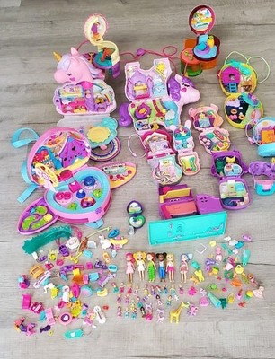 Huge Polly Pocket Fashion Doll Lot Playsets Dolls Clothes Vehicles Unicorns, Owl