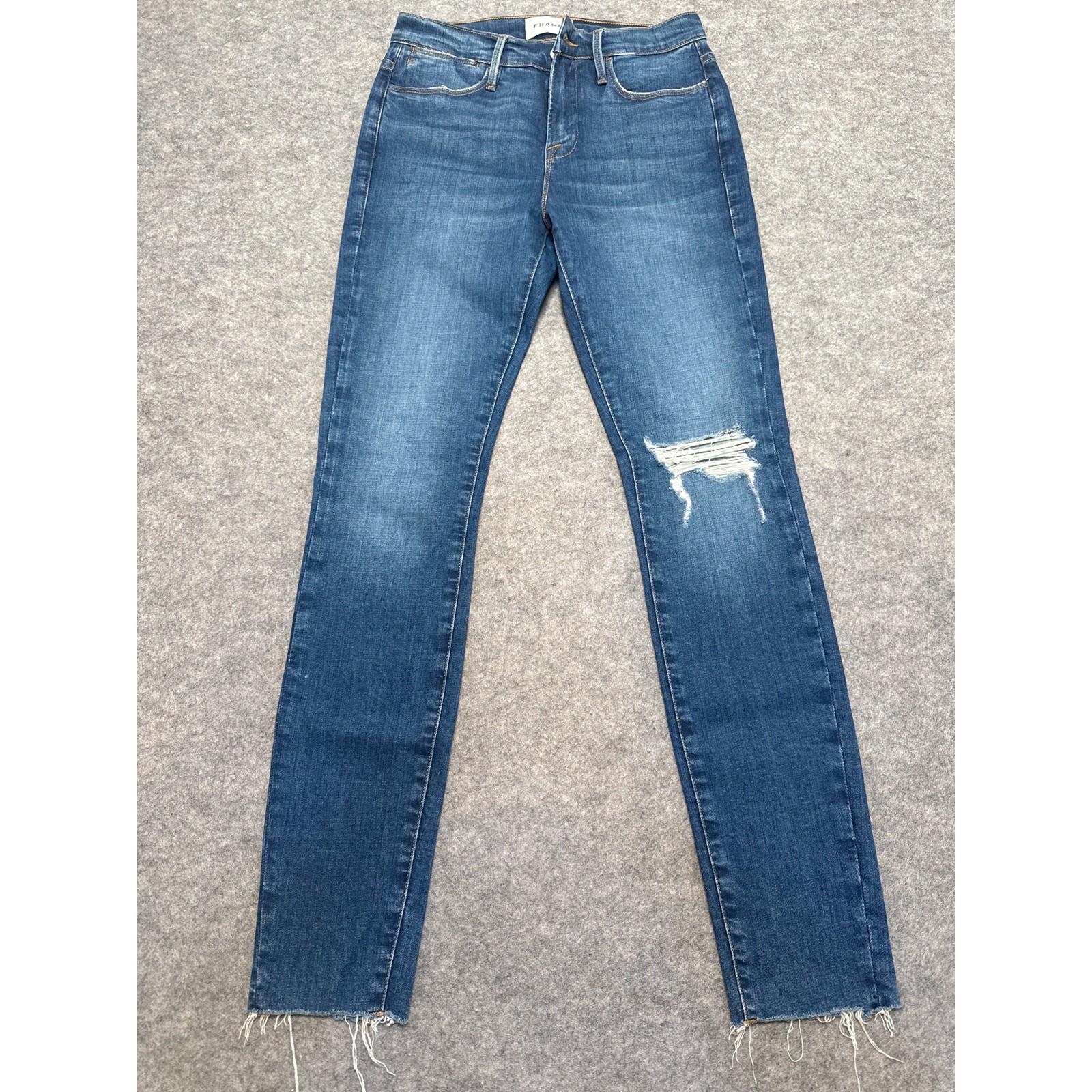 FRAME Jeans Womens 26 Blue Le High Rise Skinny Fray Distress Dark Wash Denim EUC
