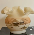 Fenton Dane Fredrick Sunset on Cameo Satin Glass Vase Ruffle Artist Signed