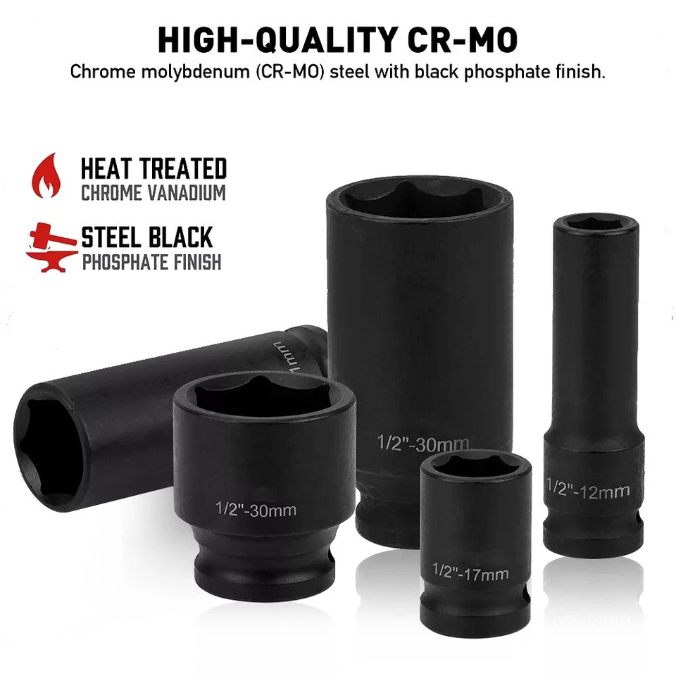 35pcs Drive Deep Impact Sockets 8-32MM Metric 1/2" Garage Workshop Tool W/Case - image 4 of 4