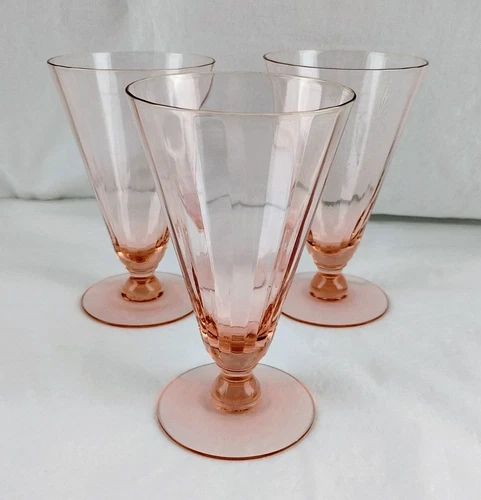 Vintage FRY 11.5 oz Footed Tumbler Pink Regular Panel Optic Depression Glass EUC