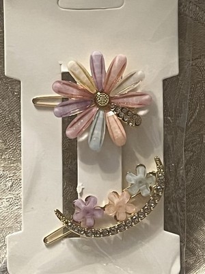 Flower Crescent Moon Crystal Gem Gold Hair Bow Hair Clip Barrette Hair Accessory