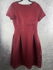 Boohoo Size 16 Dark Red Fit & Flare Occasion Wear Dress Short Sleeves Zip Back
