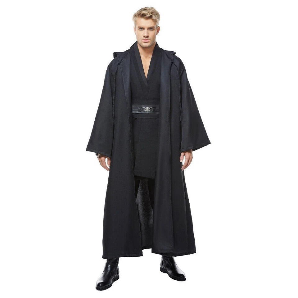 Disfraz de Maestro Jedi Sith Darth Vader Cosplay Obi Kenobi túnica capa negra conjunto completo Foto 3 de 4