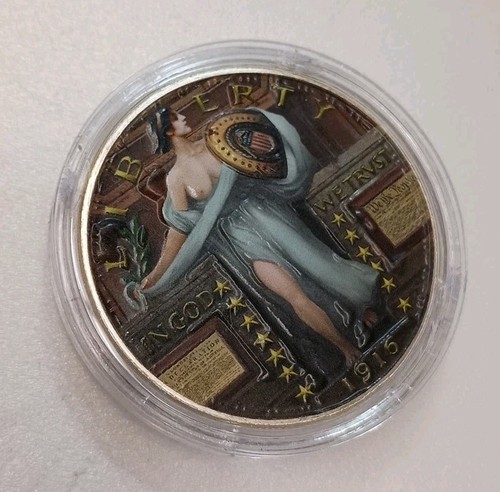 Standing Liberty 1oz Silver 1916 Colorized Beautifully Painted Green Round GSM - Picture 2 of 6