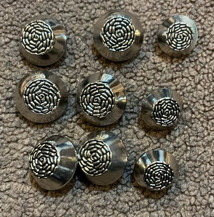 Lot Of 9 Silvertone Basket Weave Buttons 2 Sizes 
