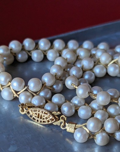 Vintage Avon Double Strand Faux Pearl BRAIDED Gold Tone Chain 18" NECKLACE - Picture 2 of 19