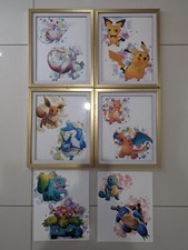 6 Printed Classic Pokemon Art 4 With Frame 2 Without