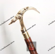 New Vintage Brass Crocodile Handle Walking Cane Brown 3Fold Wooden Walking Stick