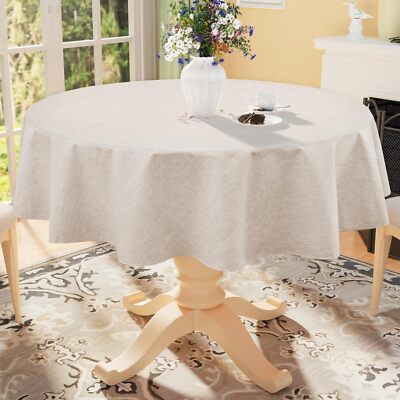 smiry Round Faux Linen Table Cloth Waterproof Burlap Fabric Tablecloth Washab...