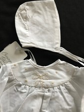Carriage Boutiques NWT Cotton/Linen Baptism/Christening Gown  Bonnet- 6 Months
