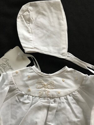 Carriage Boutiques NWT Cotton/Linen Baptism/Christening Gown Bonnet-  Months