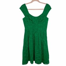 Calvin Klein Dress Spring Green Midi Circle Pattern Women Size 6 Side Zip Lined