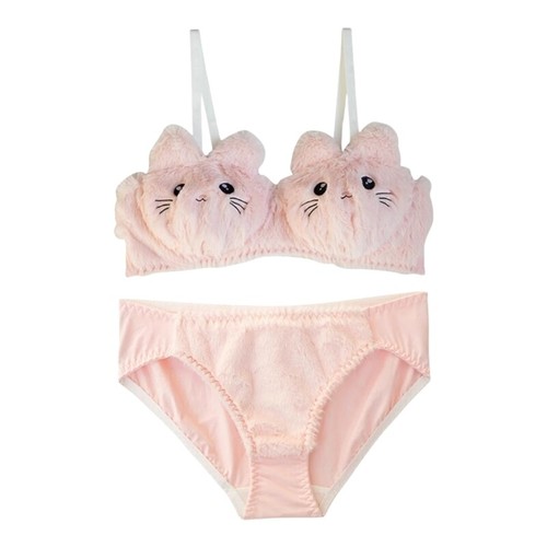 Cartoon Anime Lingerie for Women Plush Bras with Panty Set Winter Underwear - Picture 7 of 14