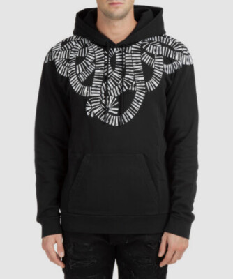 MARCELO BURLON|HOOD/ZIP-UP (SNAKE WINGS REGULAR HOODIE $445 Marcelo Burlon Men's Black Snake Wings Drawstring