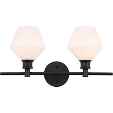 Wall Sconce Bathroom Bedroom Dining Room Black 2 Light Fixture Glass Lamp Shades