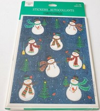 Vintage Hallmark Sticker Sheets Snowman Christmas Tree Bird Blue 3 Sheets NIP