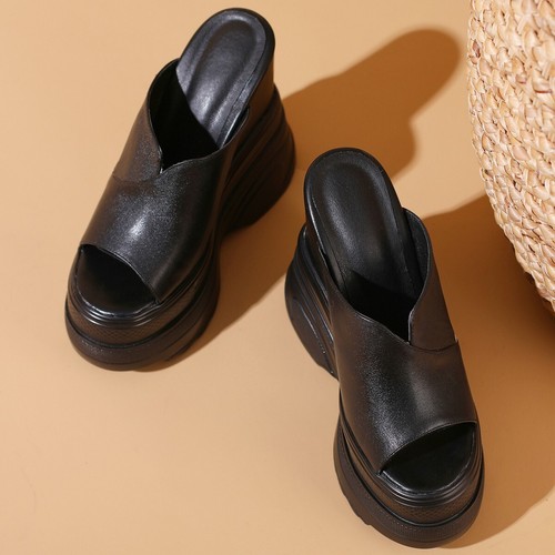 Sandalias de tacón alto de cuero para mujer talla grande Mules zapatos de salón de plataforma talla grande - Imagen 6 de 16
