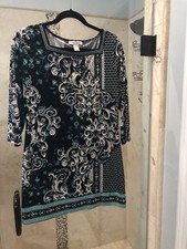 WHITE HOUSE BLACK MARKET Medium M Black Green Print  Square Neck Work Dress