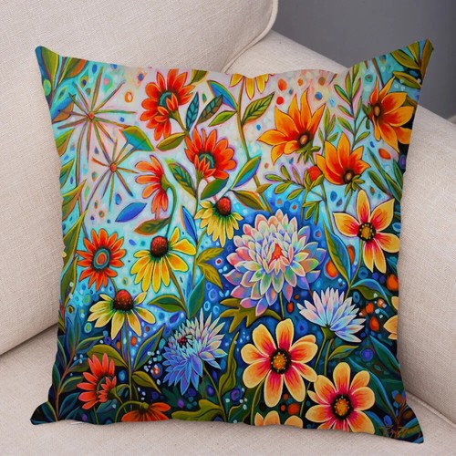 Watercolor Floral Cushion Cover Cartoon Butterfly Plant Pillowcase Pillow Case - Picture 34 of 72