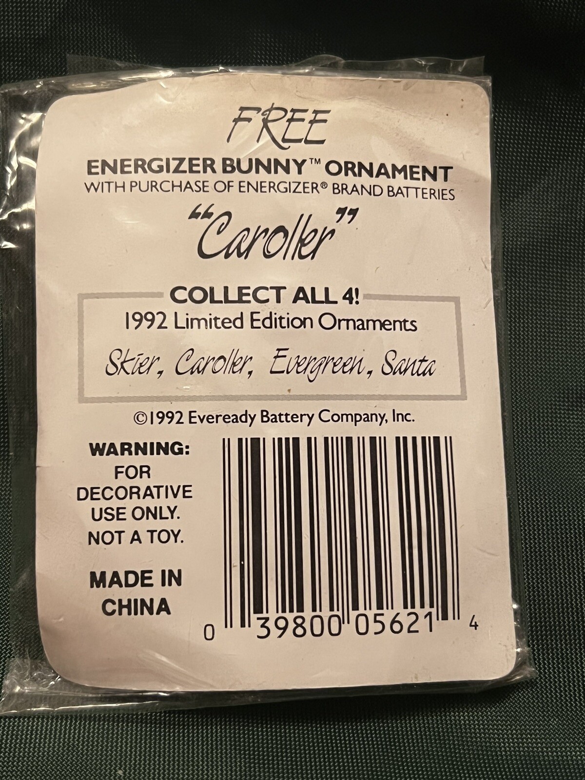 NEW 1992 Energizer Bunny Christmas Ornament “Caroller” - Limited Edition 