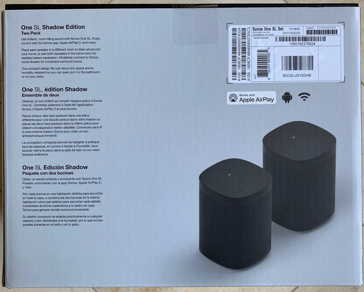 2 Pack Sonos 1 One SL Shadow Edition Wireless Smart Speaker